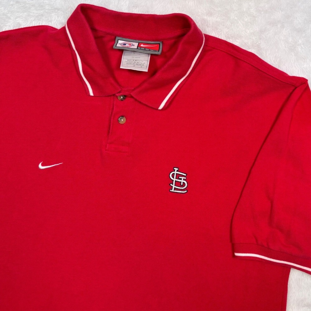 VTG Y2K St Louis Cardinals Nike Team Polo Shirt Mens L (FIT M) Red MLB Embroider